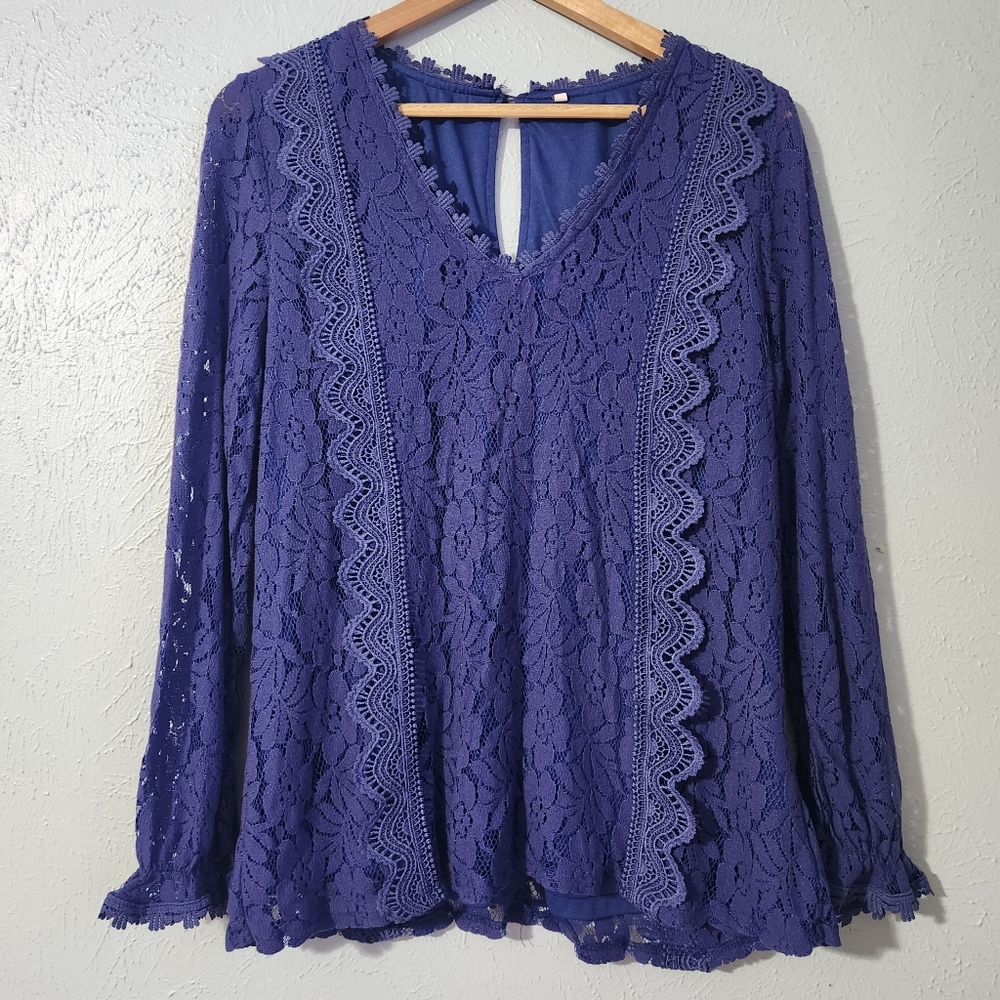 Navy Blue Purple Large Lace Fairy Shirt